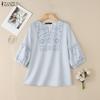 ZANZEA Womens Casual V-Neck 3/4 Sleeve Loose Print Blouse