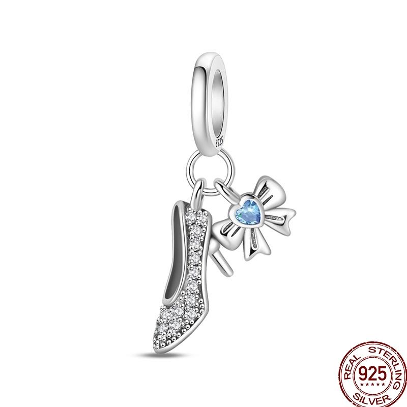 100%Stering Copper Crystal Slippers Charms Beads Swan Rose Pendant Fit Original 3Mm Bracelet Diy For Women Fine Jewelry