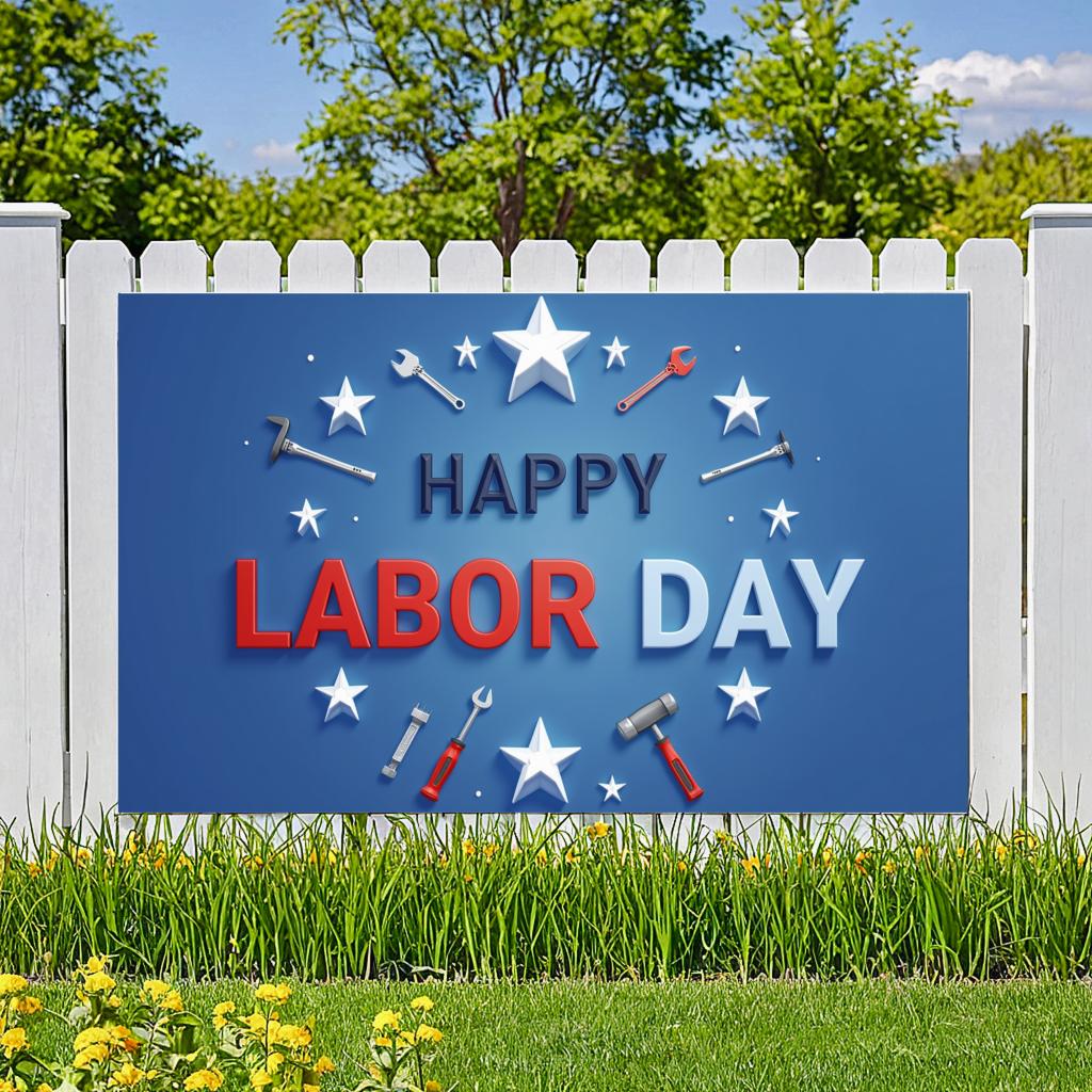 Occasion Banner Lightweight Labor Day Banner Wrench Graphic Special Event Decor for Office Decoration Community Event