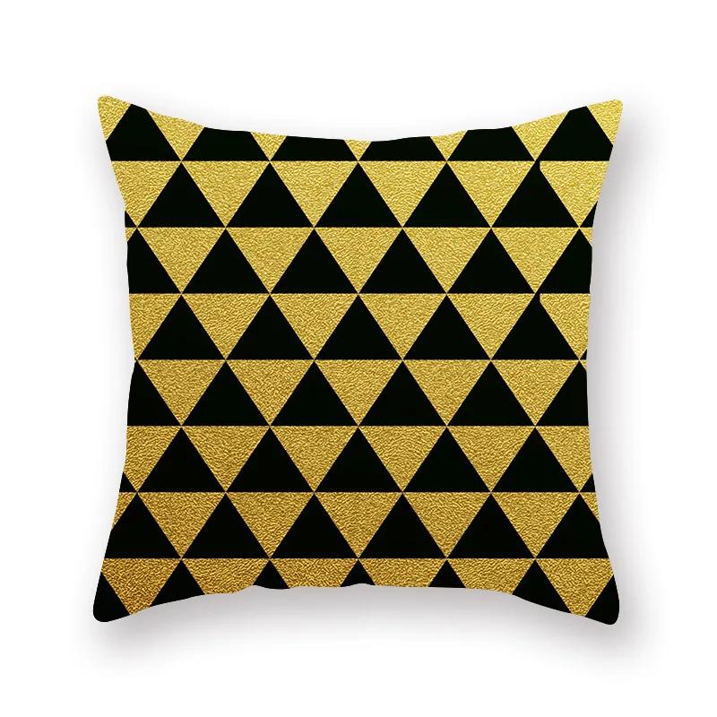 Decorative Throw Pillows Case Polyester Black Gold Geoetric Wave Cushion Cover For Sofa Home Car Bedroom 45X45Cm