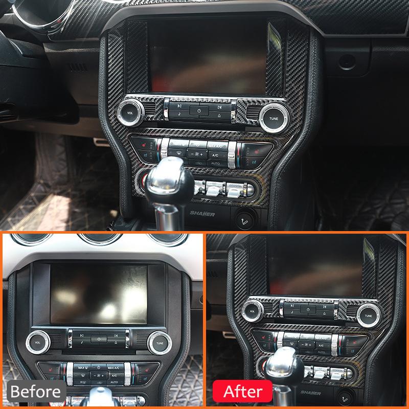 2PCS Carbon Fiber Car Central Console GPS Navigation Screen Panel Frame Interior Decoration Sticker For Ford Mustang 2015-