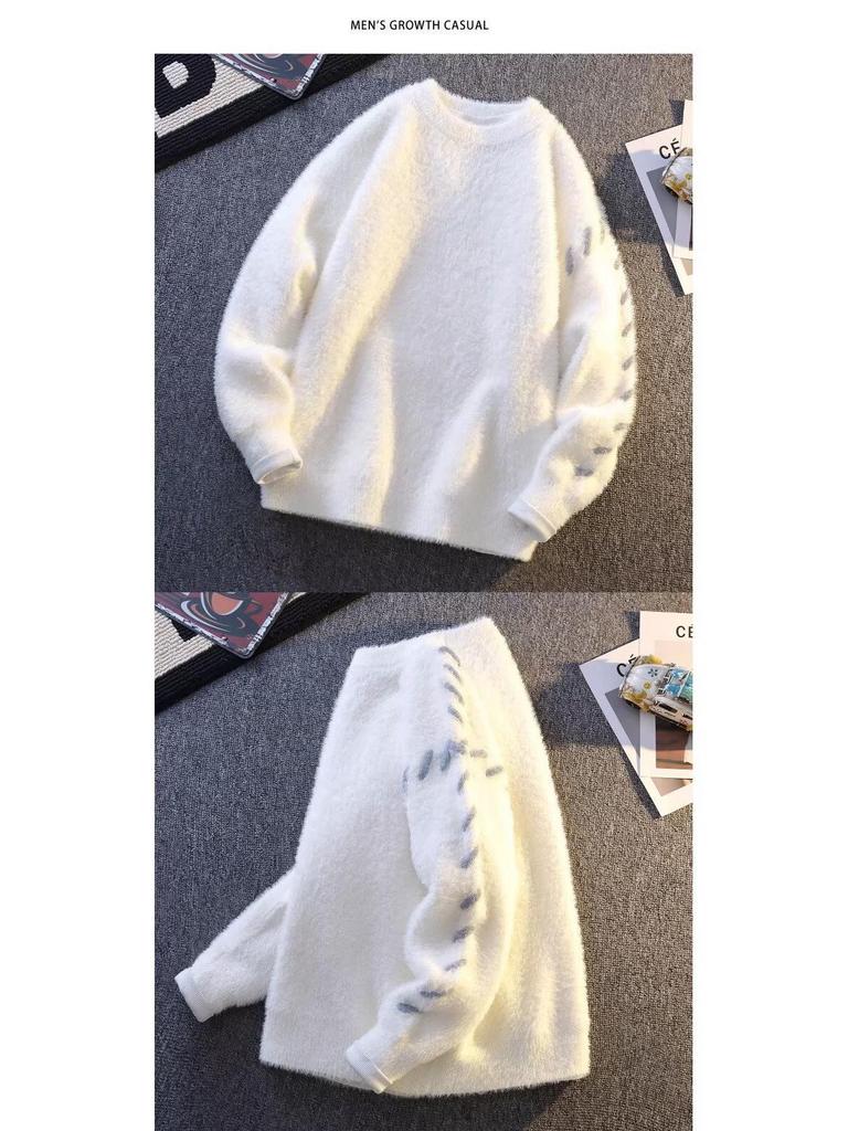 Men's Trendy Loose-Fit Round Neck Sweater, Winter Casual American Style