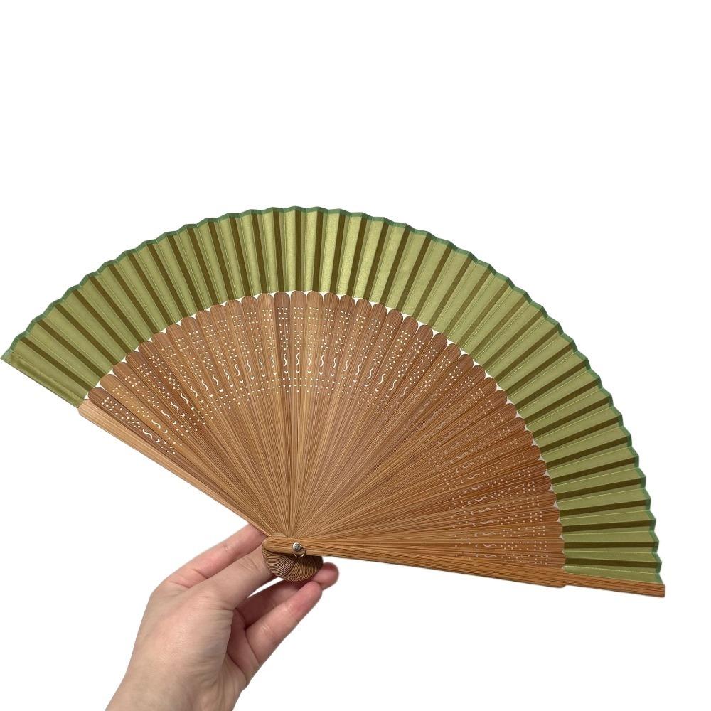 

Портативний ручний вентилятор Короткий складний танцювальний складаний віяло Китайський стиль Бамбуковий складаний віяло Подіум зелений