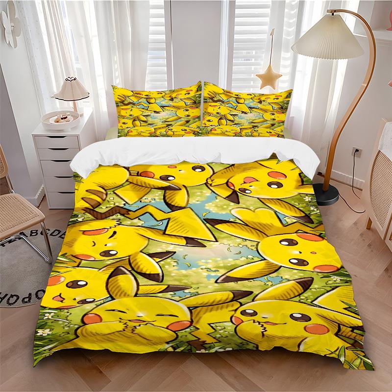 3pcs Pikachu Duvet Cover Set, Includes 1 Duvet Cover and 1/2 Pillowcases (No Insert) Yy251104227