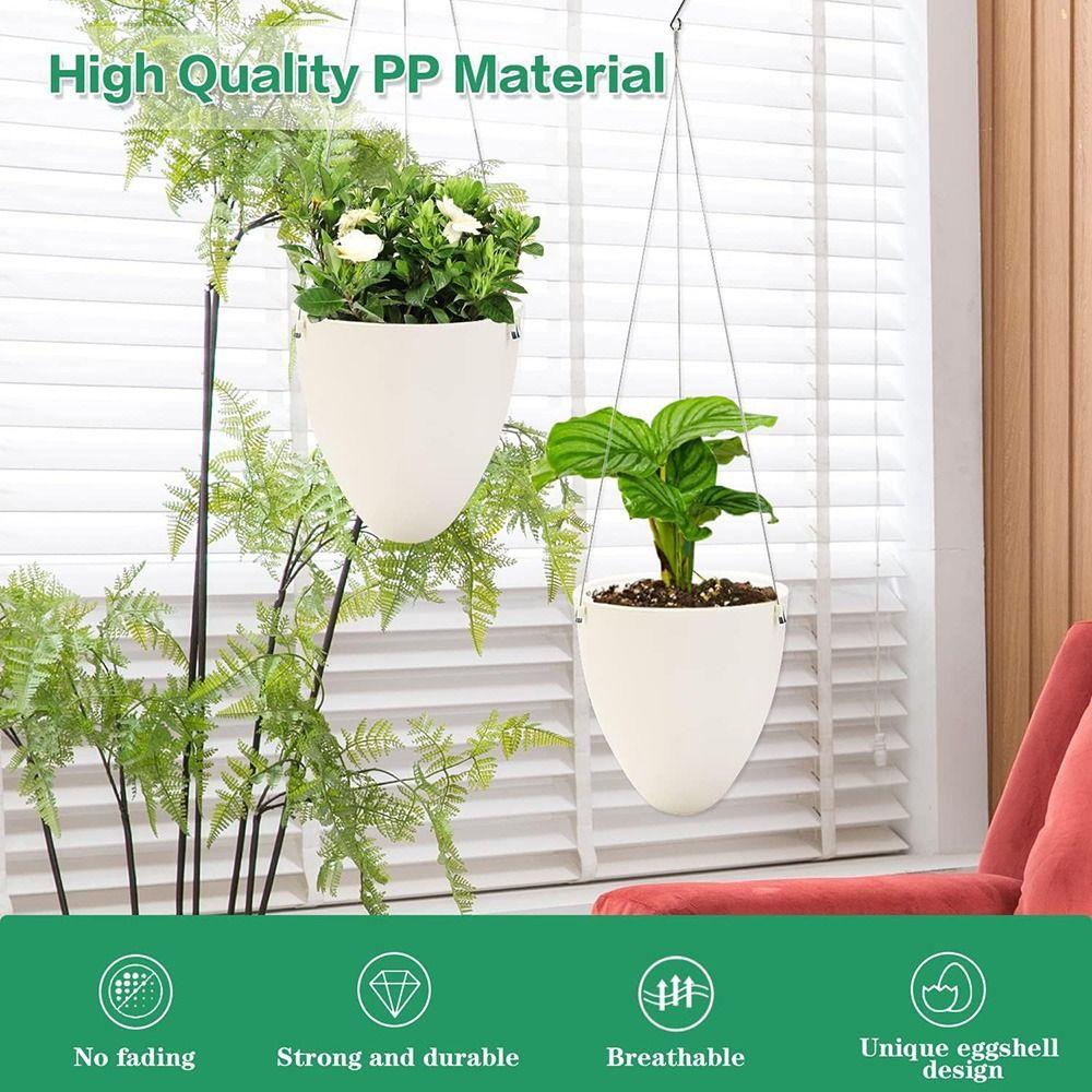 White Hanging Plant Pot Eggshell Shape Planter Self Watering Plant Pot  Indoor Outdoor Ornament