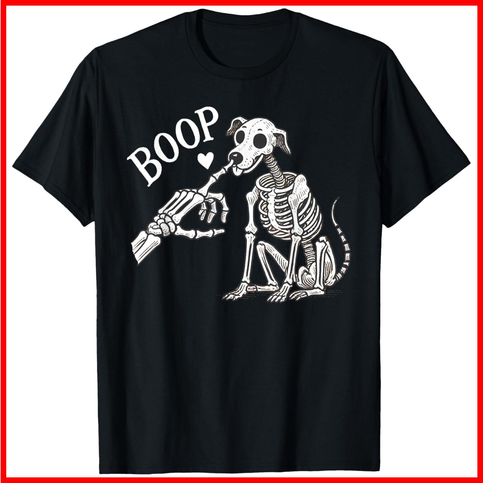 Boop Hand Skeleton And Dog Black Cotton T-Shirt S-5XL S