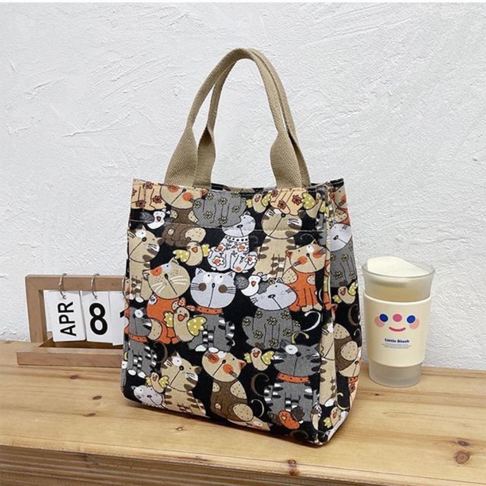 Canvas Lunch Bag Cute Printing Portable Canvas Bag Colorful Picnic Bag