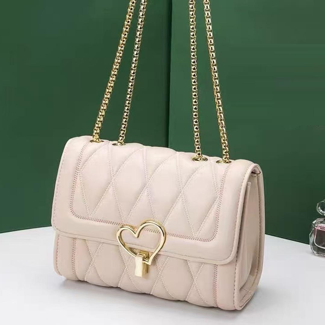 

new love lock buckle chevr chain bag small fragrance lady s commuting bag versatile shoulder bag small square bag (20cm<Max Length<30cm) бежевый