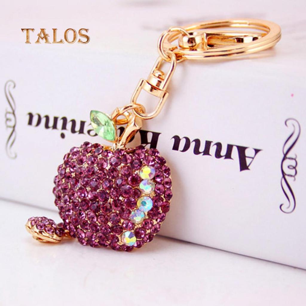 Fashion Cute Crystal Stone Apple Keyring Metal Car Key Chain Purse Bag Decor Gift Suspension Trinket