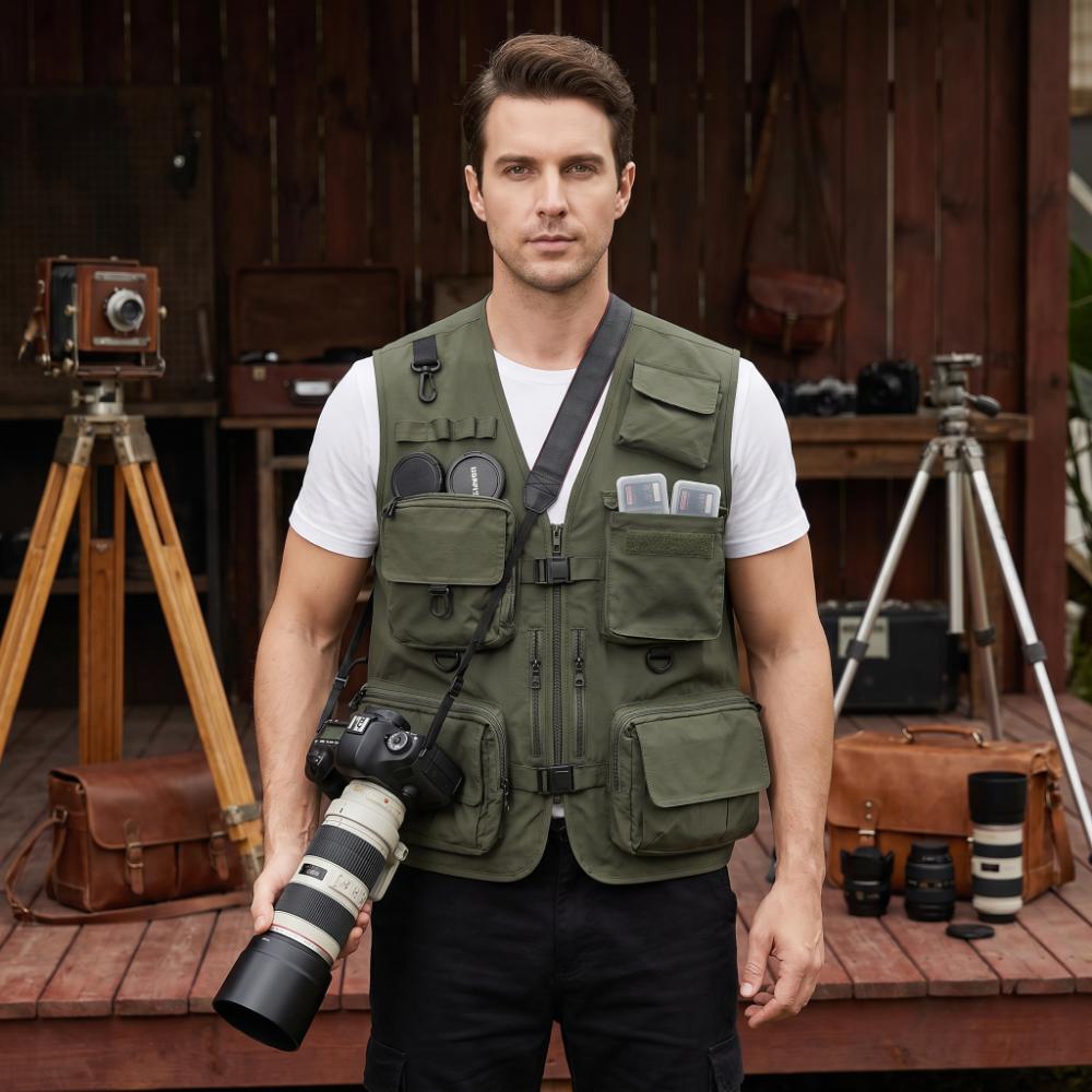 Breathable Fishing Vest Waterproof Outdoor Vest Fashion Photography Vest Fishing Activity L зелёный