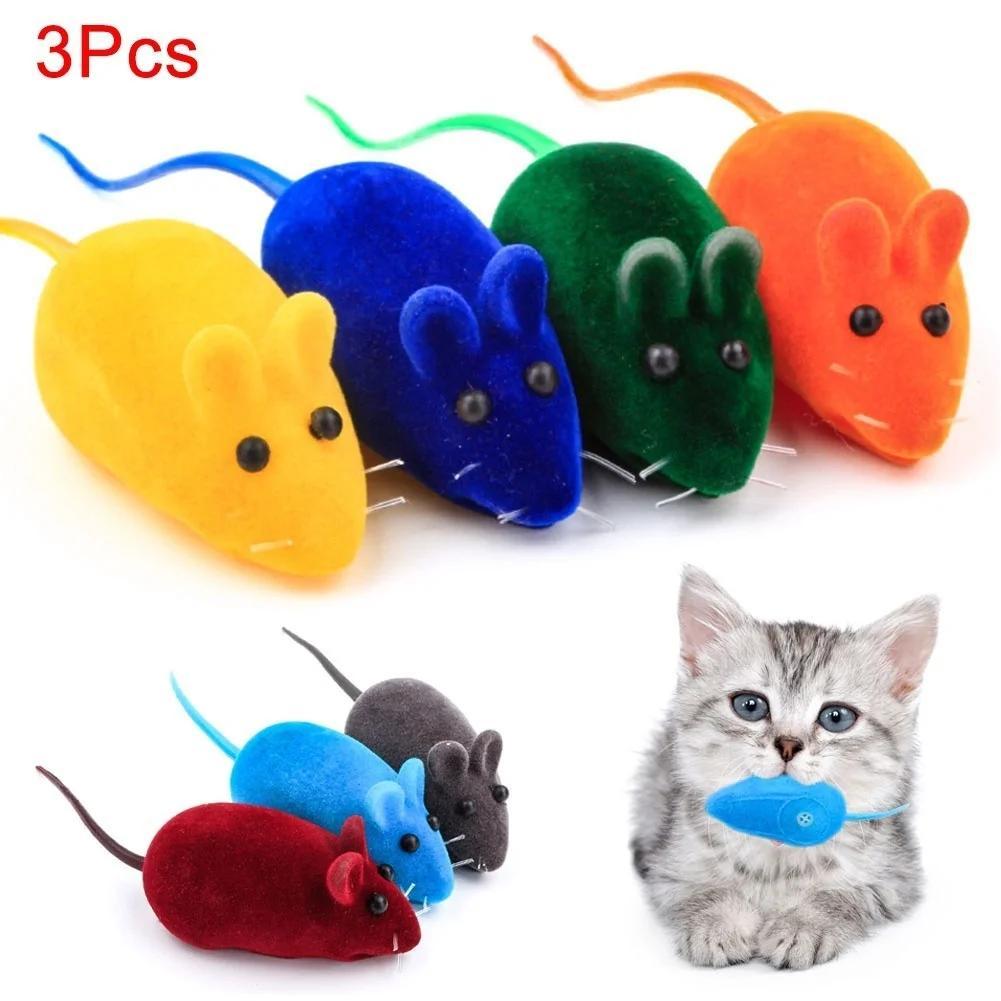 3Pcs Squeak Sound Noise Funny Kitten Mouse Rat Pet Dog Cat Play Toy Color Random Fuuny Mouse Toy Suitable Household Pet Supplies