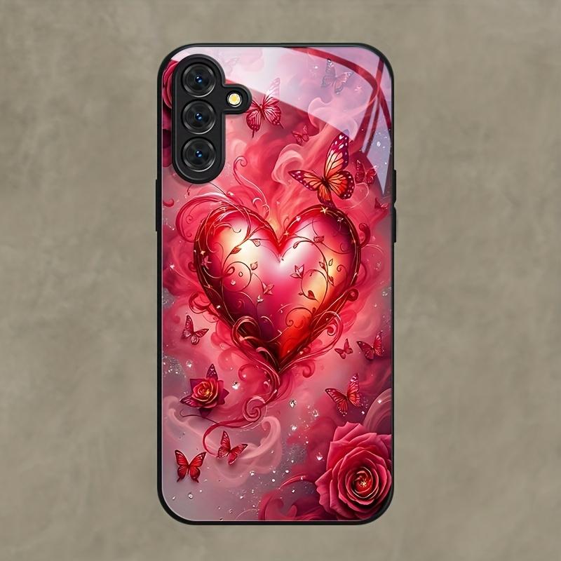 

Tempered glass phone case For Galaxy S26, S21, S22, S23, S24, S25 FE Ultra Plus. Stylish minimalist heart-shaped graffiti design For Galaxy S26
