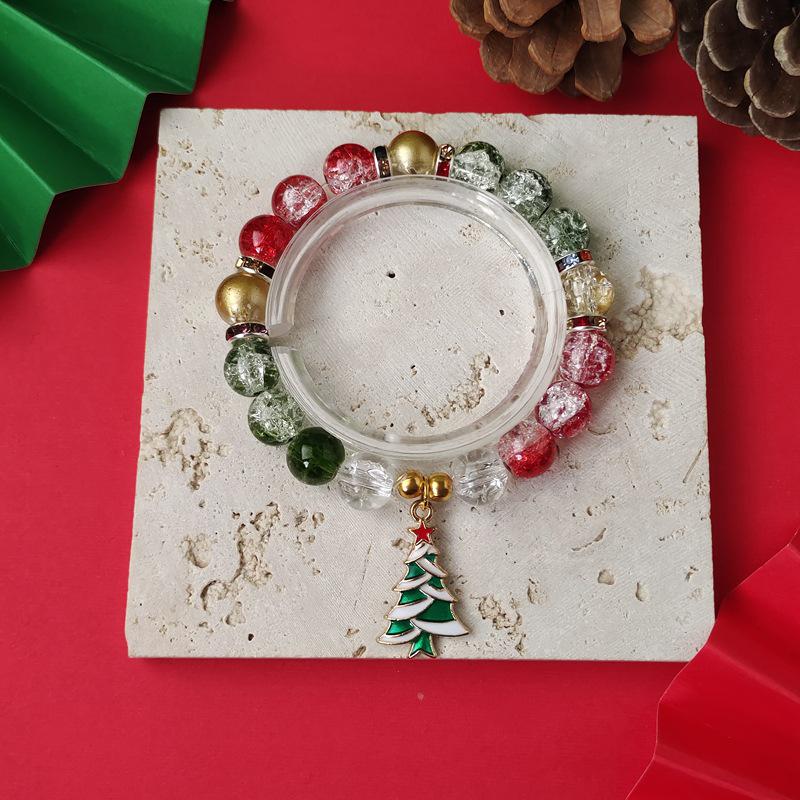 Christmas Diamond Santa & Snowflake Glass Bracelet: Stylish & Versatile Holiday Accessory.