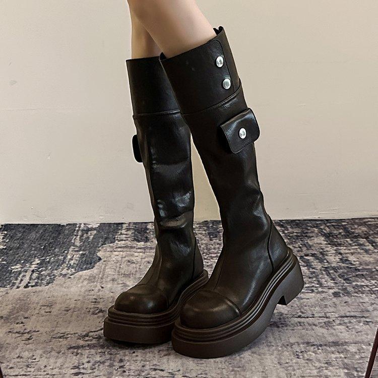 Fashion leather platform British style two wear tall boots knight boots women 2025 new long boots autumn and winter