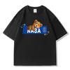 Men's NASA Co-branded Bear Print Crew Neck Cotton T-Shirt - Short Sleeve, Casual Streetwear, Plus Size Available