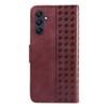 Pro Samsung Galaxy A25 5G (Globální) (161,0 x 76,5 x 8,3 mm) Kožené Pouzdro Peněženka Stojánek Mřížky Vytištěný Kryt na Telefon s Páskem - Vínově Červená