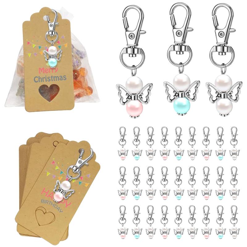 Pack Of 30 Guardian Angel Pendants, Guest Gifts, Christening Wedding With Organza Bag And Kraft Paper Pendant