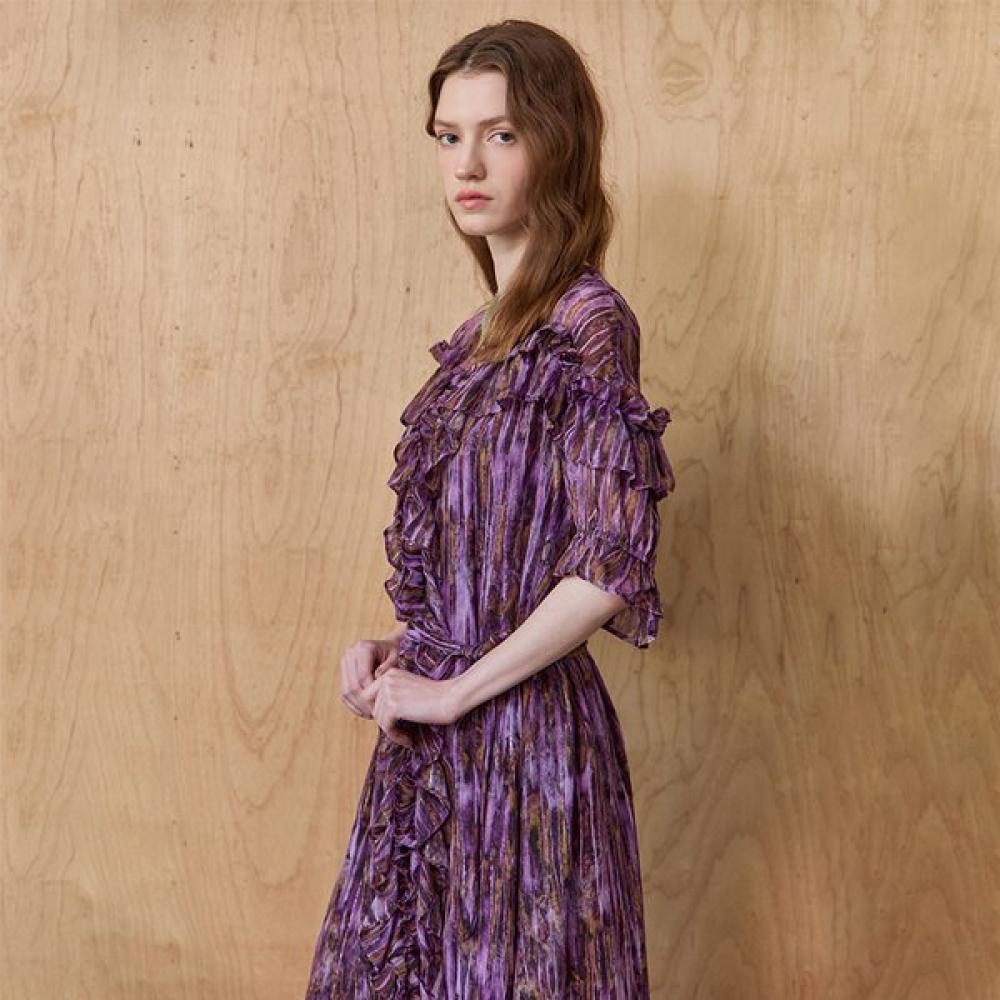 Maxza Dying Print Belted Ruffle Long Dress Ze07qp004nh violet/FREE