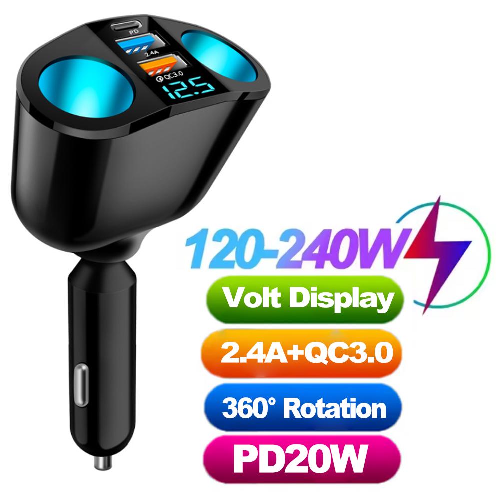 66W QC3.0 PD Car Cigarette Lighter Adapter USB Fast Charge Phone Charger 12V-24V Universal Car Charger for iPhone Samsung Xiaomi