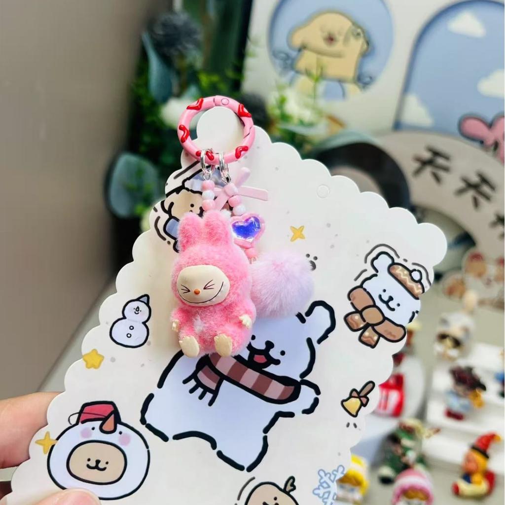 Mini Fluffy Sitting Plush Keychain Decoration Hanging Pendant 8-Pack Cute Cartoon Fuzzy Doll Car Charm Gift