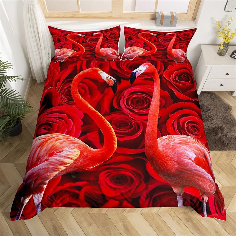 Hochlandkuh Bettwäsche-Set Bauernhoftier Bettbezug Einzelbett King Queen Rote Rose Deckenbezug Mikrofaser Romantische Florale Bettwäsche-Sets