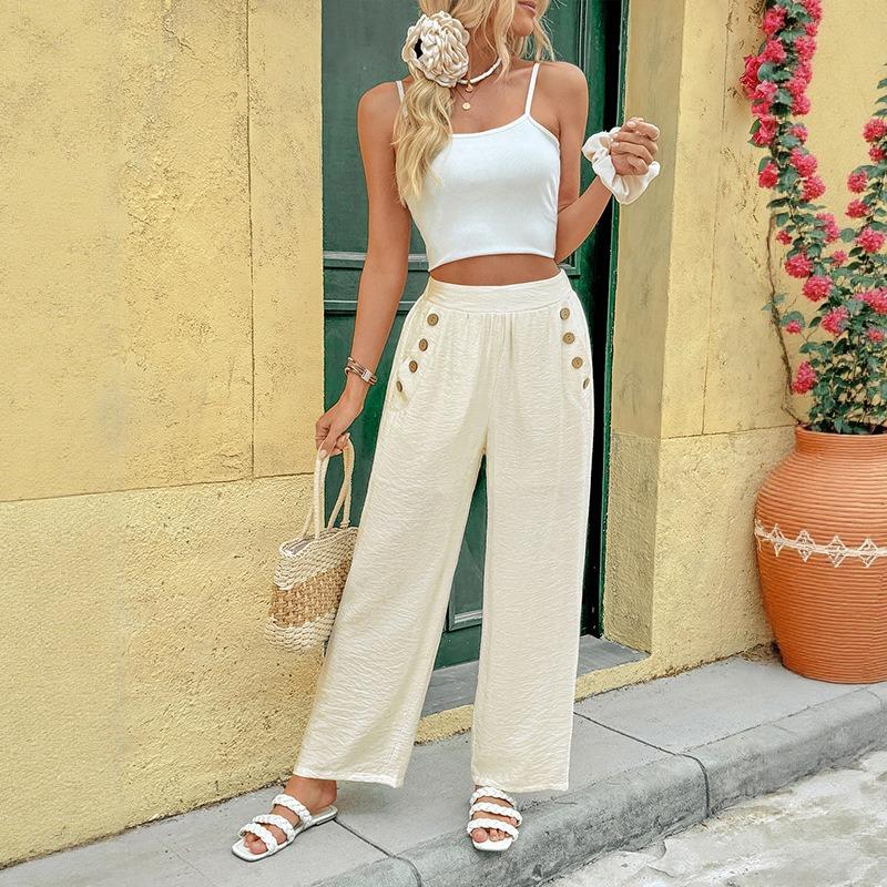 Pantaloni cu nasturi pentru femei Pantaloni de vară cu talie înaltă Pantaloni casual cu picior drept