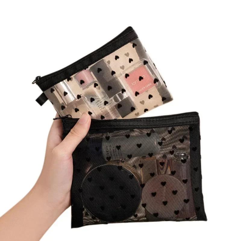 1Pcs Hot Mini Transparent Heart Makeup Bag Women Portable Lipsticks Cosmetic Storage Pouch Ins Clear  Small Make Up Bag