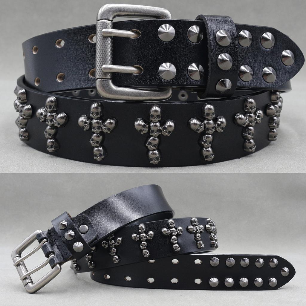 Metal Rivet Belt Luxury Designers Men Rivet Punk Belt Cow Genuine Leather Cintos Masculinos Male Women Rock Hip Hop Strap Waist