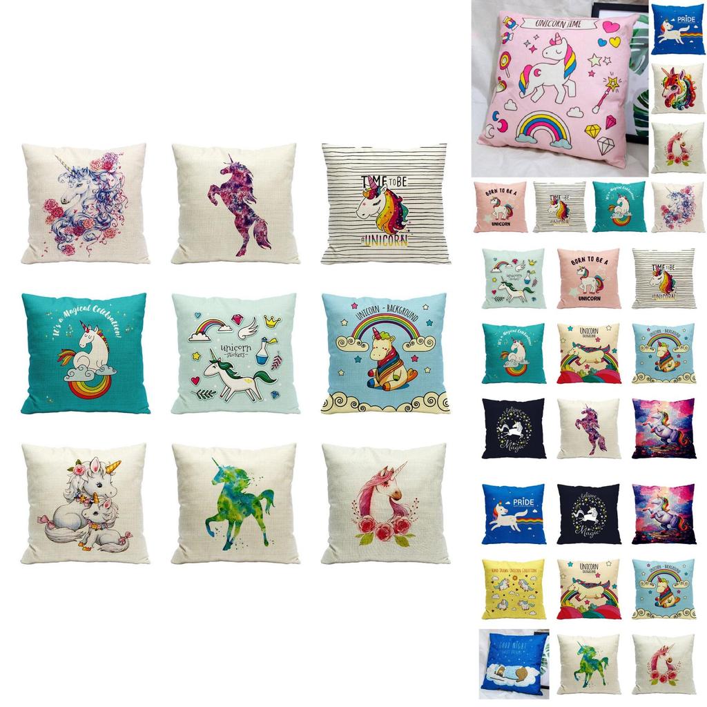 Cute Modern Unicorn Throw Pillow Cover Soft Polyester Cartoon Cushion Case 45x45cm