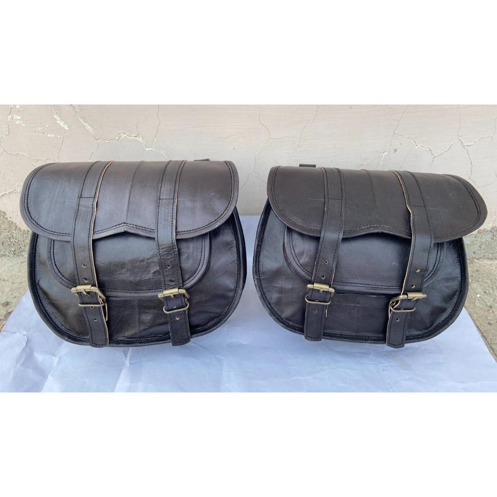 Saddle Bags Four Black Leather Motorcycle Side Pouch Panniers 4 Bags Combo Pack
