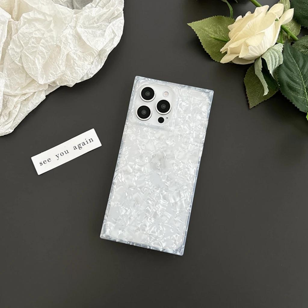 Stylish Illusory Color Shell Pattern Rectangle Cover Case for iPhone 17 16 15 14 13 Pro Max Shockproof Protective Phone Case
