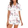 Women's Silk Pajamas Button Home Clothes Star Print Short Sleeve Satin Pajama Set 2 Piece Set