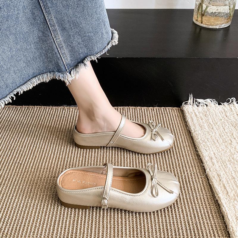 

Silver bag head Mary Jane half slippers women s summer wear spring new small inner height increase fashion sandals 40 шампанского