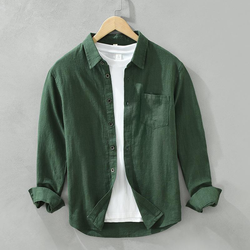 

Дышащая летняя рубашка для мужчин, пляжный повседневный топ, однотонная, отложной воротник, длинный рукав, хлопок, лен, мягкая мужская рубашка, простой стиль XL