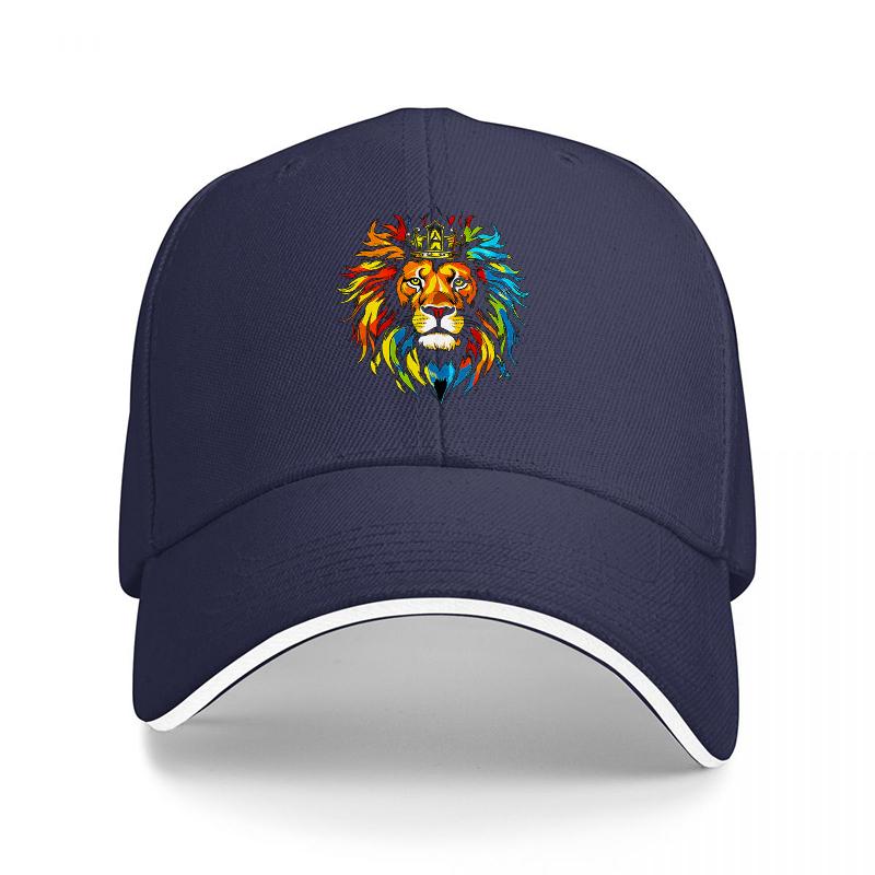 Rainbow Lion King Crown Baseball Cap Colorful Animal Design Black Adjustable Hat Streetwear Fashion StateUnisext Accessory