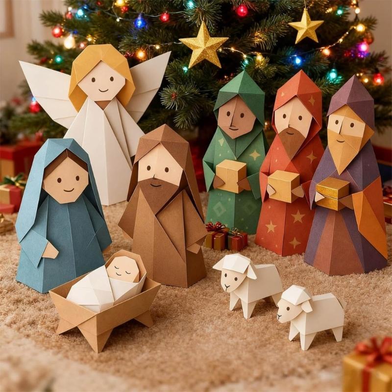 Christmas Nativity Paper Craft Set Easy Assembly For Kids Adults Holiday Homes Decoration And Storytelling
