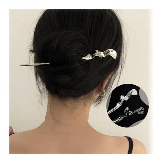Elegant Simple Design Hair Sticks (Set of 2) - Metal Hair Accessories for Updos, Kimono, Yukata, Graduation, Everyday Wear, Gifts - Chic & Graceful