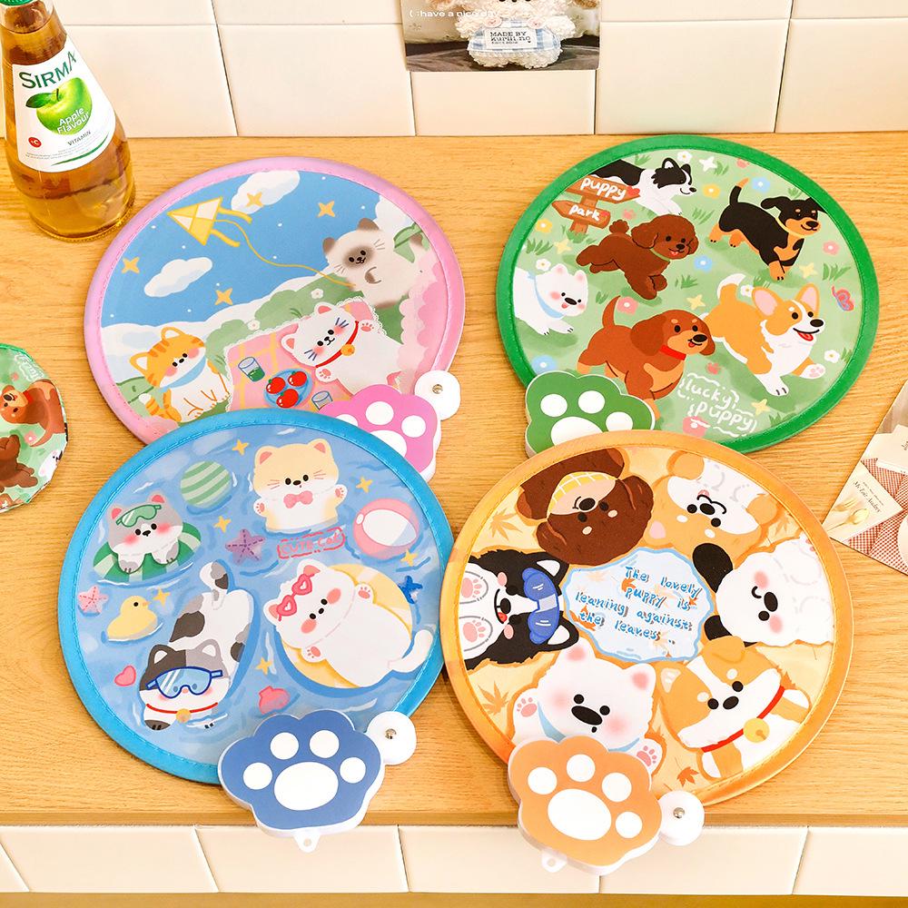 Ins Cute Reflector Cartoon Heart Folding Hand Fan - Portable Round Fan for Photos