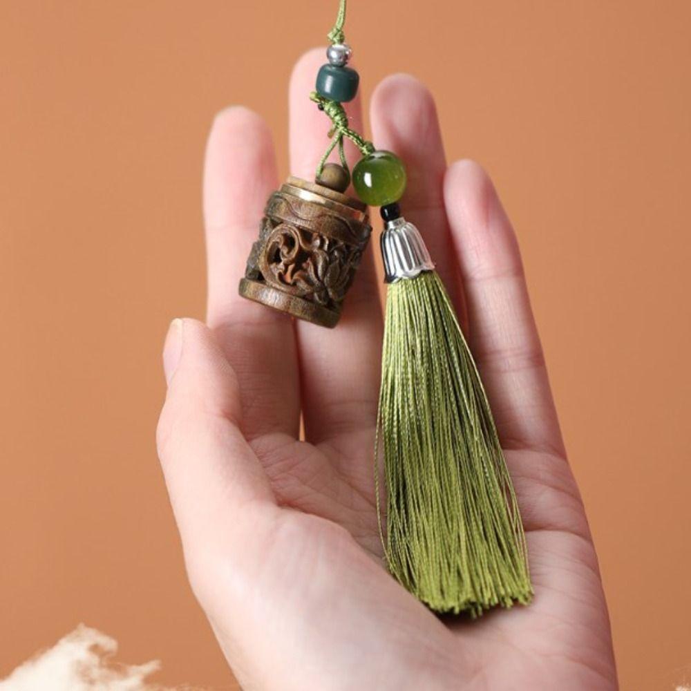 Hollow Out Key Chain Engrave Carved Wooden Pendants Screw Cap Car Sachet Pendant  Match with Hanfu