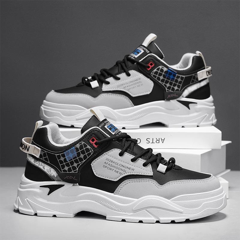 Herrenschuhe Frühling vielseitig lässig Werkzeugschuhe Arbeit Lederoberfläche wasserdicht rutschfest Sport erhöhend kleine weiße Trendschuhe