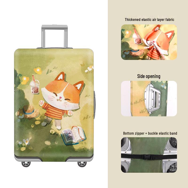 Elastic Zippered Travel Suitcase Protective Cover - Durable, Printed, and Wear-Resistant