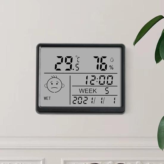 Magnetic Digital Clock with Humidity Thermometer LCD Display High Accuracy Thermo-Hygrometer Indoor Humidity Temperature Meter