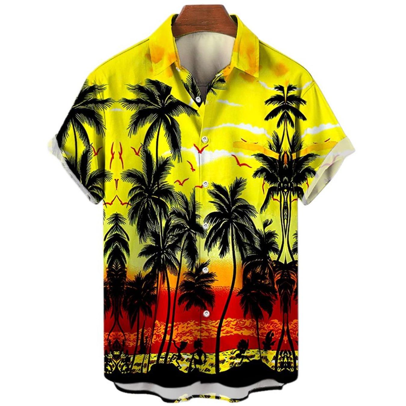 Summer Fashion Men s 3d Hawaiian Shirts Oversized Beach Short Sleeve Coconut Tree Print Shirts Tees XS