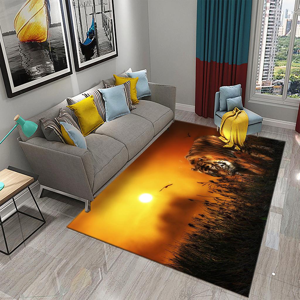 3D Tiger Pattern Carpet Cute Wild Animal Print Large Carpet for Living Room Bathroom Bedroom Entrance Mat Anti-Slip Carpet Decor