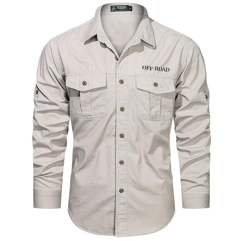 Pure Cotton Shirt Men's Long-sleeved Spring and Autumn Casual Solid Color Work Jacket Early Autumn Youth Fashion Chinese Lapel Shirt
