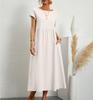 Summer Women Casual Loose Fit Sleeveless Cotton Linen Dress Solid Color Pocket