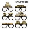 6/12/18Pcs 2027 Happy New Year Party Paper Glasses Black Gold Glitter For New Years Eve Gatherings Photo Booth Props