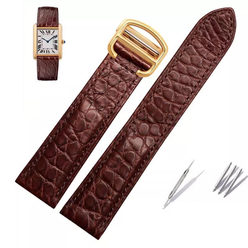 Alligator Leather Strap For Cartier Solo Tank London Genuine Leather Black Brown Men Women Watch Band 16mm 18mm 20mm 22mm 24mm