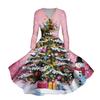 Ladies' Casual And Fashionable Christmas Tree Print Long Sleeved V-neck Sexy Pocket Dress