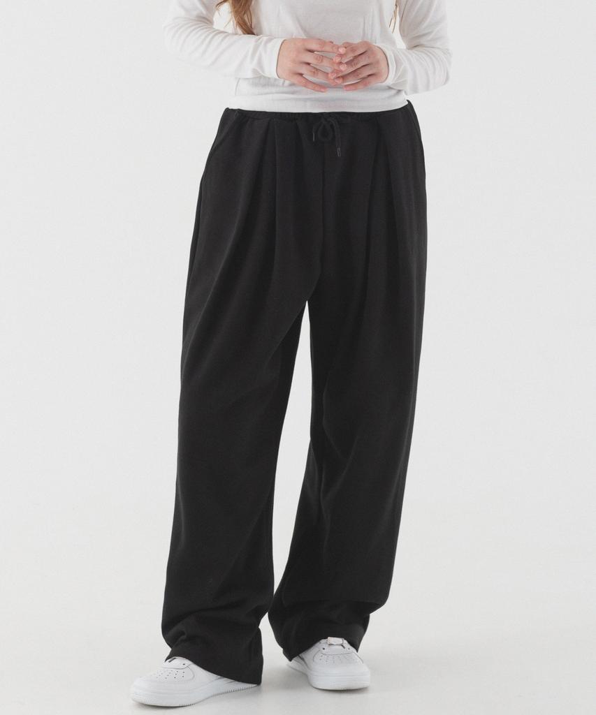 PIANER Pleated Deep Wide Sweatpants (Black)